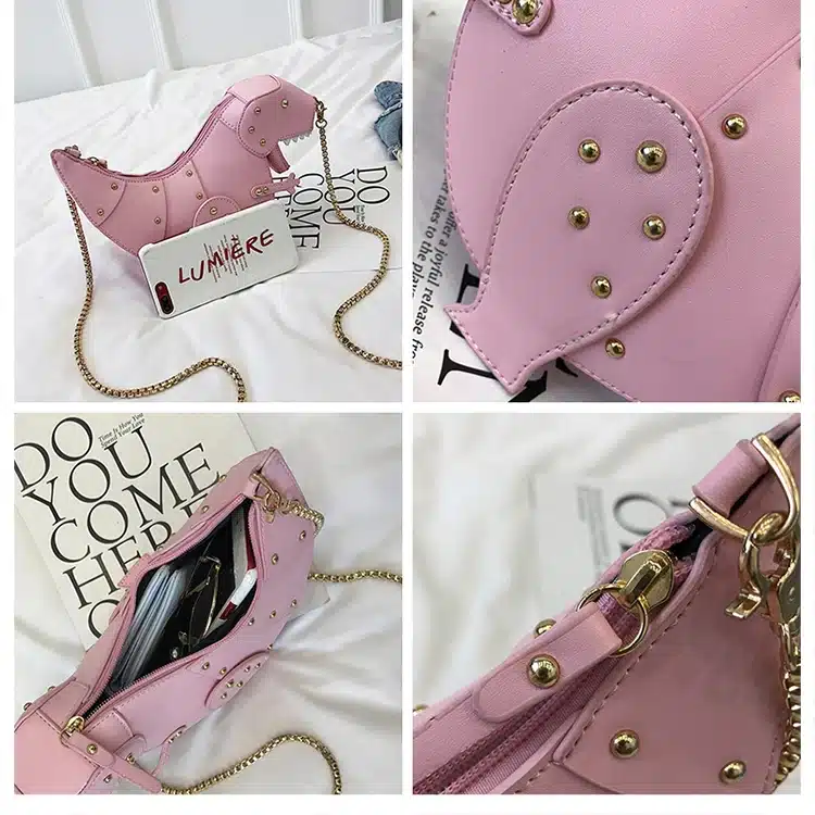 DUSUN Rivet Personality Dinosaur Design Fashion Leather Crossbody Mini Messenger Bag Women Chain Purse Female Shoulder Bag Gift 11