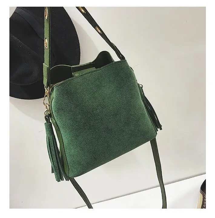 2018 Fashion Scrub Women Bucket Bag Vintage Tassel Messenger Bag High Quality Retro Shoulder Bag Simple Crossbody Bag Tote LB651 21
