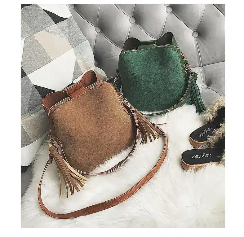 2018 Fashion Scrub Women Bucket Bag Vintage Tassel Messenger Bag High Quality Retro Shoulder Bag Simple Crossbody Bag Tote LB651 23