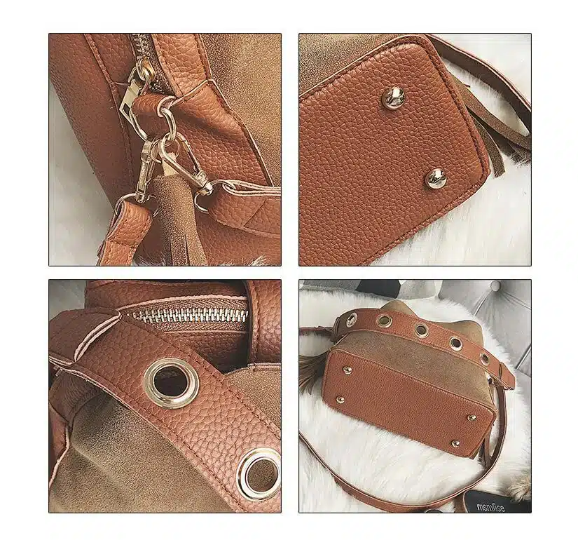 2018 Fashion Scrub Women Bucket Bag Vintage Tassel Messenger Bag High Quality Retro Shoulder Bag Simple Crossbody Bag Tote LB651 26