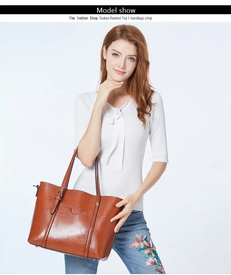 Oil Wax PU Leather Large Capacity Tote Bag 6