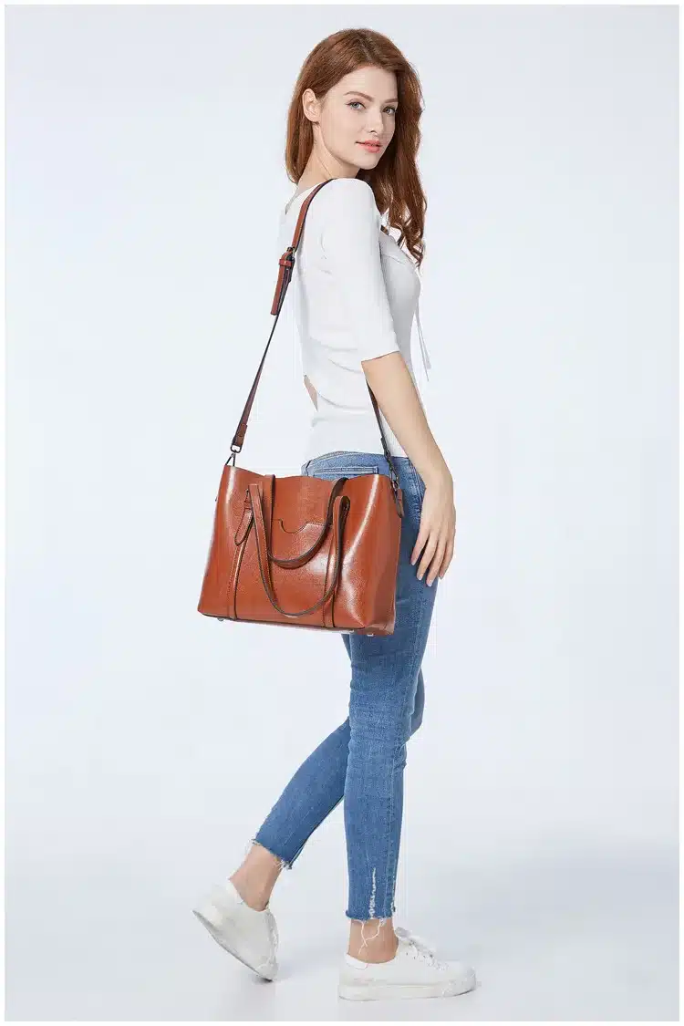 Oil Wax PU Leather Large Capacity Tote Bag 7