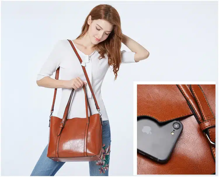 Oil Wax PU Leather Large Capacity Tote Bag 8