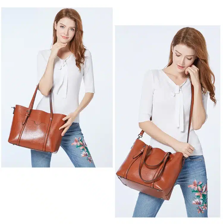 Oil Wax PU Leather Large Capacity Tote Bag 9