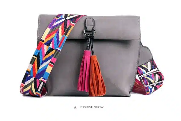 EXCELSIOR Hot Selling Star Top Quality Scrub PU Crossbody Bag Stylish Women's Bag Tassel Shoulder Bags with Colorful Strap G2090 13