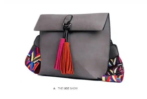 EXCELSIOR Hot Selling Star Top Quality Scrub PU Crossbody Bag Stylish Women's Bag Tassel Shoulder Bags with Colorful Strap G2090 14