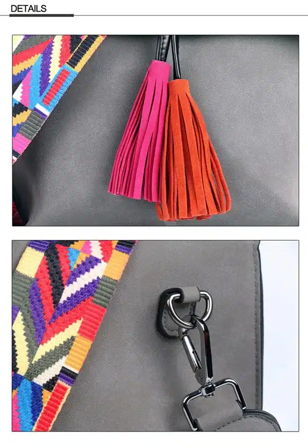 EXCELSIOR Hot Selling Star Top Quality Scrub PU Crossbody Bag Stylish Women's Bag Tassel Shoulder Bags with Colorful Strap G2090 15