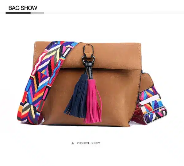 EXCELSIOR Hot Selling Star Top Quality Scrub PU Crossbody Bag Stylish Women's Bag Tassel Shoulder Bags with Colorful Strap G2090 17