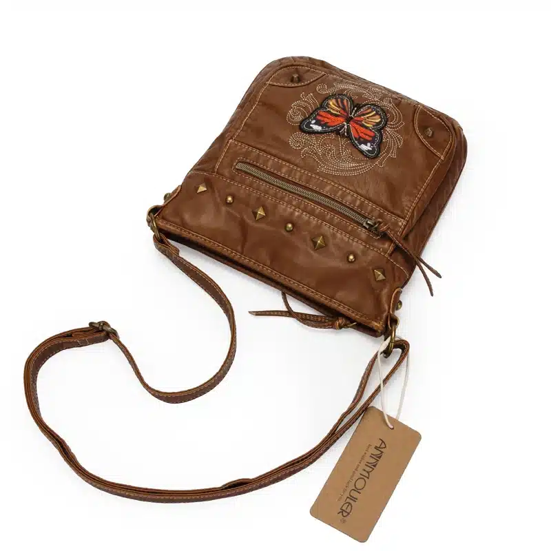 Annmouler Vintage Women Shoulder Bag 2 Colors Crossbody Bag Butterfly Embroidery Soft Messenger Bag for Ladies Pu Leather Purse 15