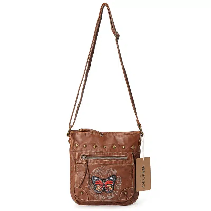 Annmouler Vintage Women Shoulder Bag 2 Colors Crossbody Bag Butterfly Embroidery Soft Messenger Bag for Ladies Pu Leather Purse 19