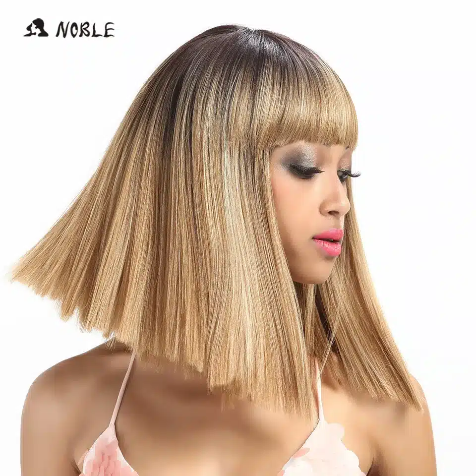 Noble Womens Synthetic Hair Wigs For Black Women 14 Inch Blonde Wig Short Straight Hair Wig Heat Resistant 5 Color 6