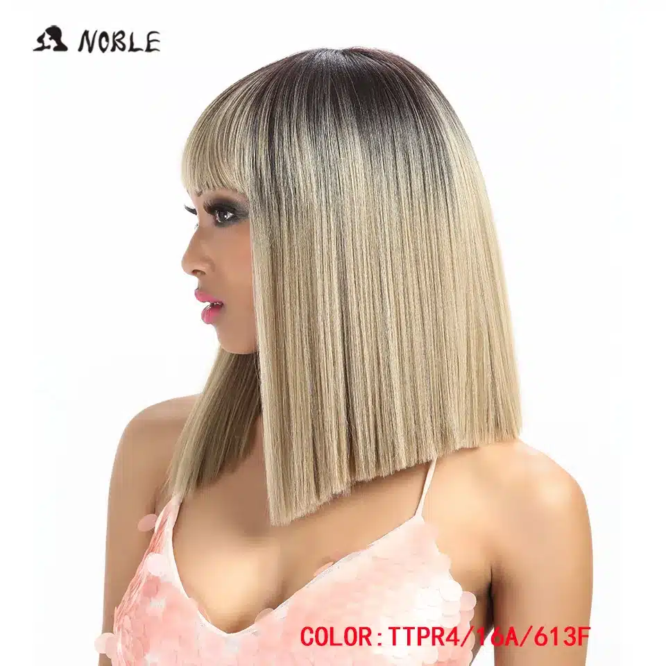 Noble Womens Synthetic Hair Wigs For Black Women 14 Inch Blonde Wig Short Straight Hair Wig Heat Resistant 5 Color 7