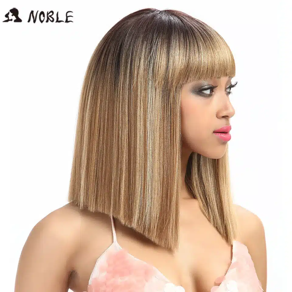 Noble Womens Synthetic Hair Wigs For Black Women 14 Inch Blonde Wig Short Straight Hair Wig Heat Resistant 5 Color 8