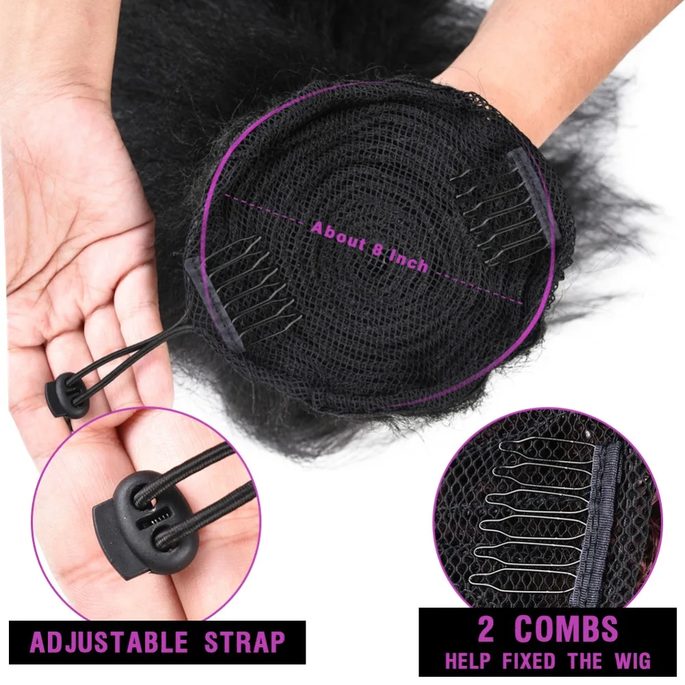 Lydia Heat Resistant Synthetic 20"-22" Kinky Straight Hair With Two Plastic Combs Ponytail Extensions All Colors Available 11