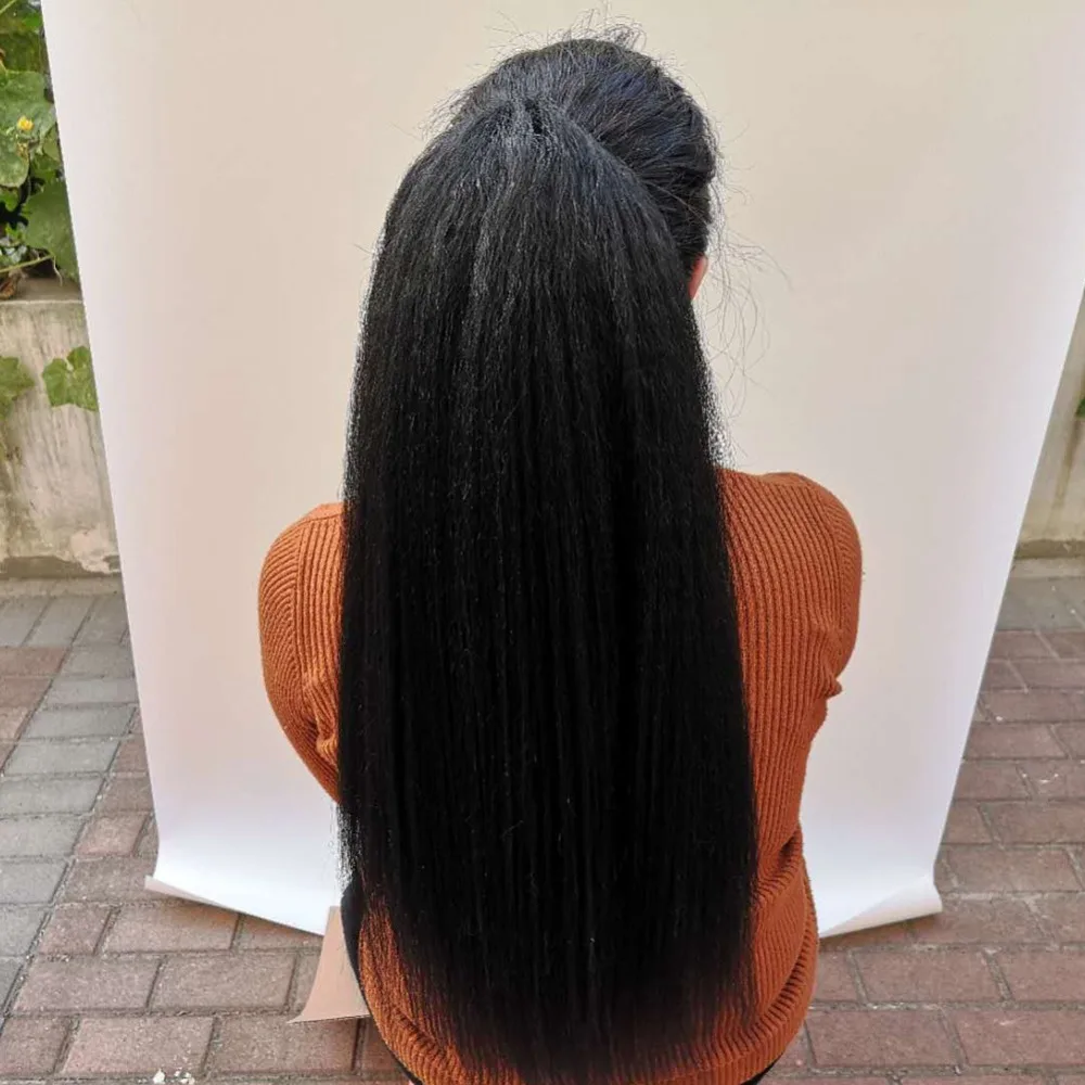 Lydia Heat Resistant Synthetic 20"-22" Kinky Straight Hair With Two Plastic Combs Ponytail Extensions All Colors Available 15