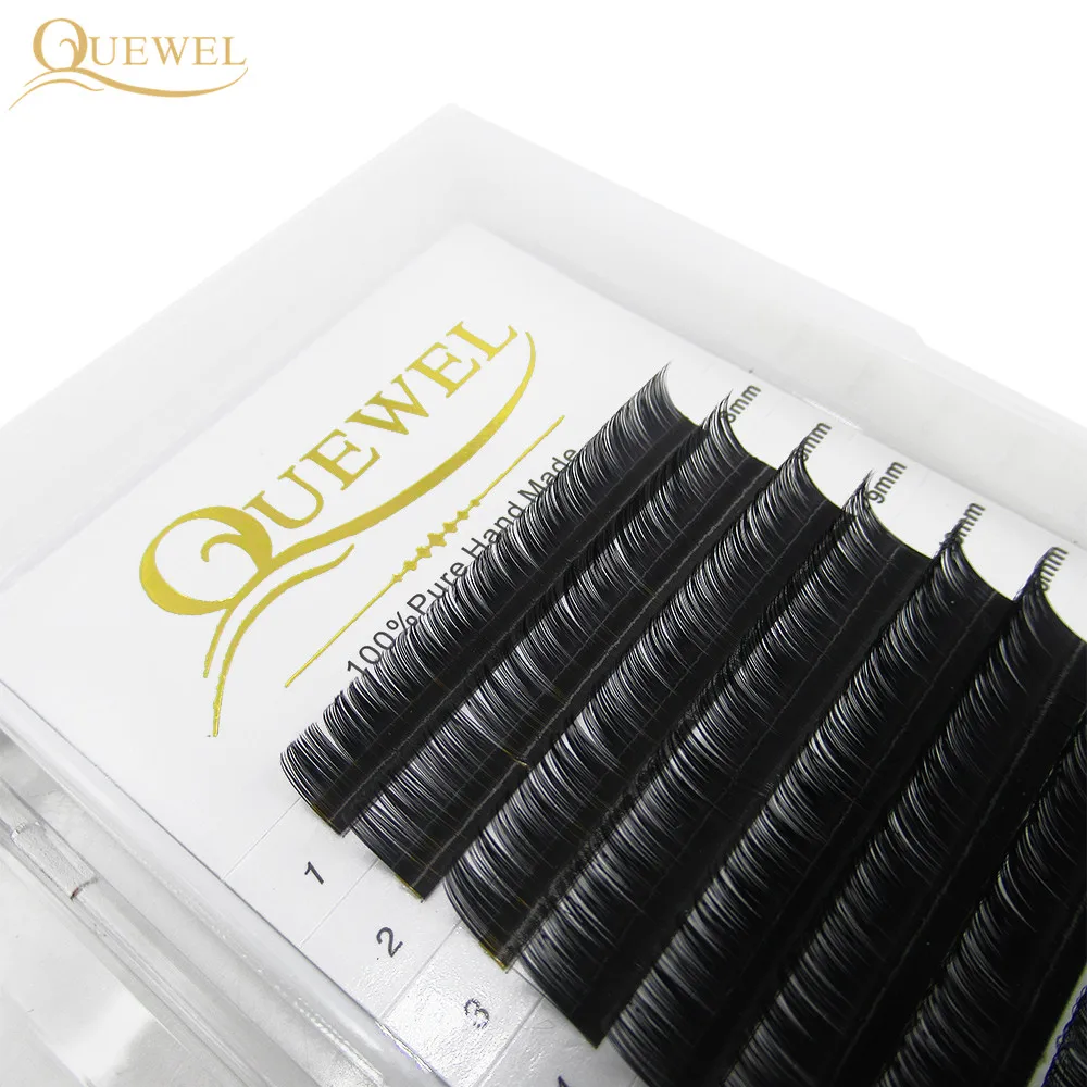 False Eyelash Extension 12 Lines/Tray Silk Cilios Soft Individual Eye lash Extensions C/CC/D Curl Russian Volume Lashes Quewel 14