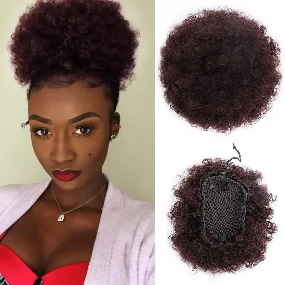 Doris beauty Synthetic Puff Afro Short Kinky Curly Chignon Hair Bun Drawstring Ponytail Wrap Hairpiece Fake Hair Extensions 15