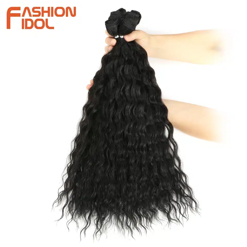 FASHION IDOL Water Wave Hair Bundles With Closure Synthetic Hair Extensions Ombre Blonde Silver Grey Hair 9Pcs/Pack 20inch Fiber 7