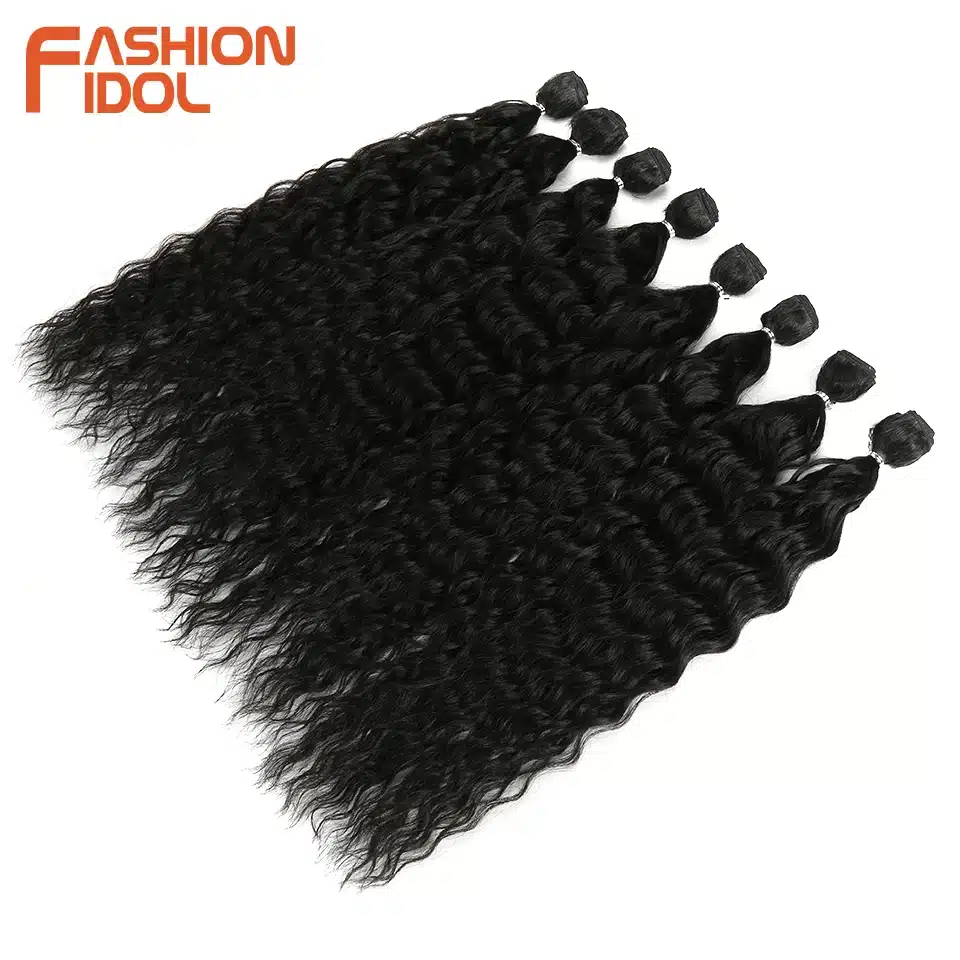 FASHION IDOL Water Wave Hair Bundles With Closure Synthetic Hair Extensions Ombre Blonde Silver Grey Hair 9Pcs/Pack 20inch Fiber 8