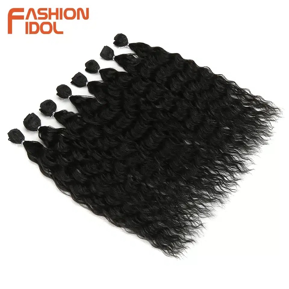 FASHION IDOL Water Wave Hair Bundles With Closure Synthetic Hair Extensions Ombre Blonde Silver Grey Hair 9Pcs/Pack 20inch Fiber 9