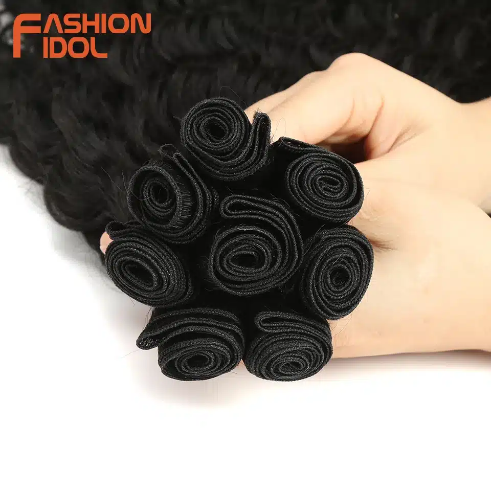 FASHION IDOL Water Wave Hair Bundles With Closure Synthetic Hair Extensions Ombre Blonde Silver Grey Hair 9Pcs/Pack 20inch Fiber 10