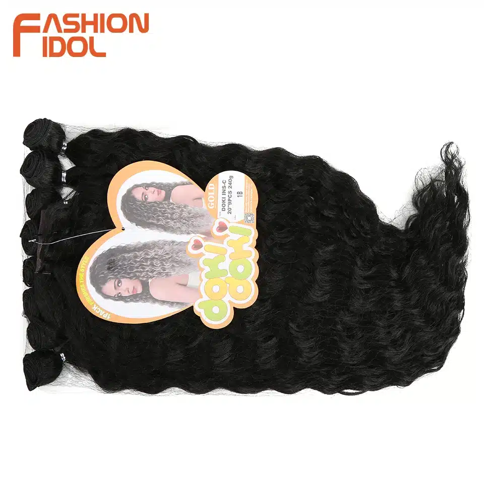 FASHION IDOL Water Wave Hair Bundles With Closure Synthetic Hair Extensions Ombre Blonde Silver Grey Hair 9Pcs/Pack 20inch Fiber 18