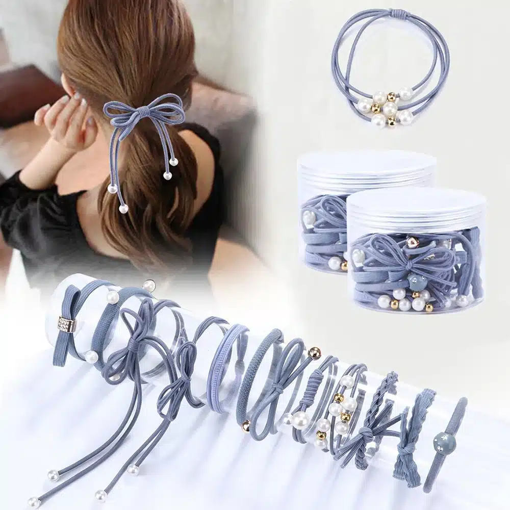 12Pcs/Set High Elastic Hair Bands Solid Pearl Stretch Hair Ties For Women Girls Ponytail Holder Hair Ropes Hair Accessories 13