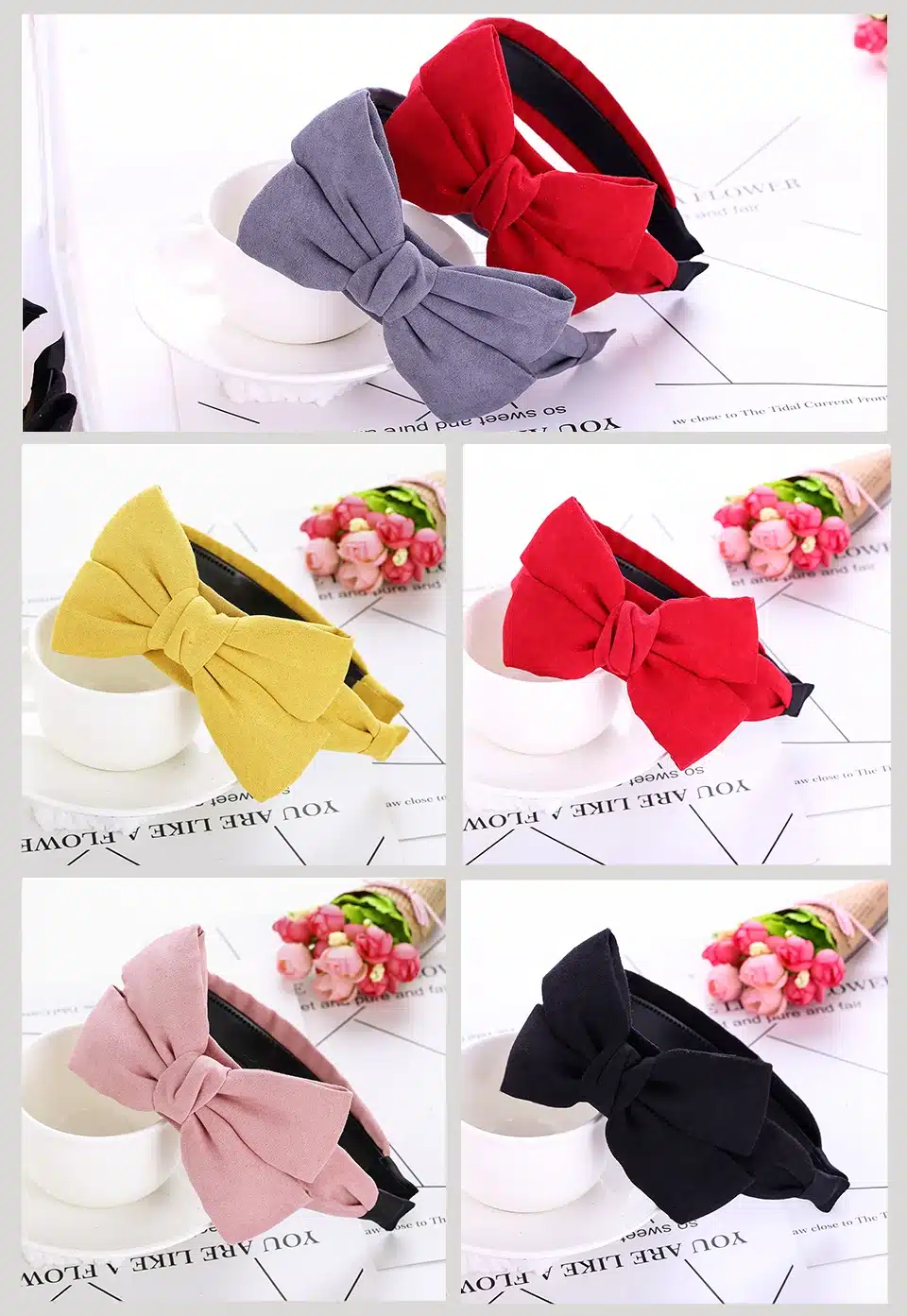 Big Bow Wide HairbandsSimple Solid Color Hair Hoop Headband Fashion Women Girls Head Band Headwear Elegant Hair Accessories 20