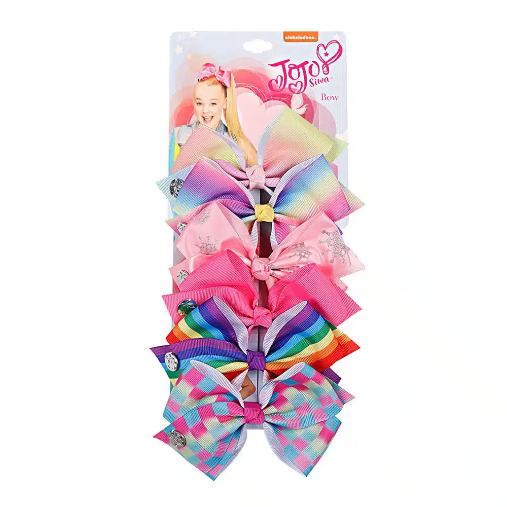 6 Pieces/Set JoJo Bows Jojo Siwa Rainbow Printed Knot Ribbon Bow For Girls Handmade Boutique Hair Clip Children Hair Accessories 16