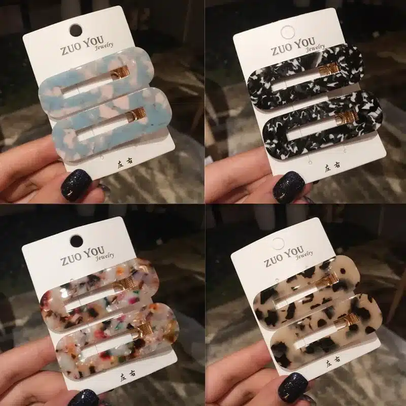 AOMU 1Pair Japan Women Acetic Acid Hair Clips Hairpins Leopard Print Waterdrop Barrettes Girls Hairgrips Hair Accessories 15