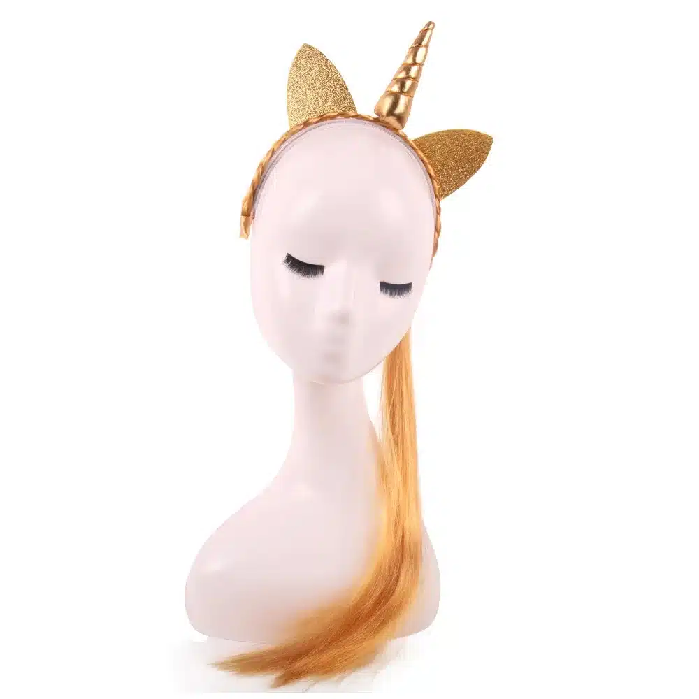 Nishine Rainbow Color Ponytail Unicorn Headbands Glitter Ears Kids Girls Princess Braid Wig Hairbands Hair Accessories 17