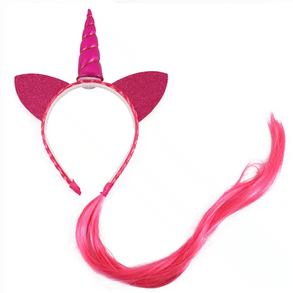 Nishine Rainbow Color Ponytail Unicorn Headbands Glitter Ears Kids Girls Princess Braid Wig Hairbands Hair Accessories 24