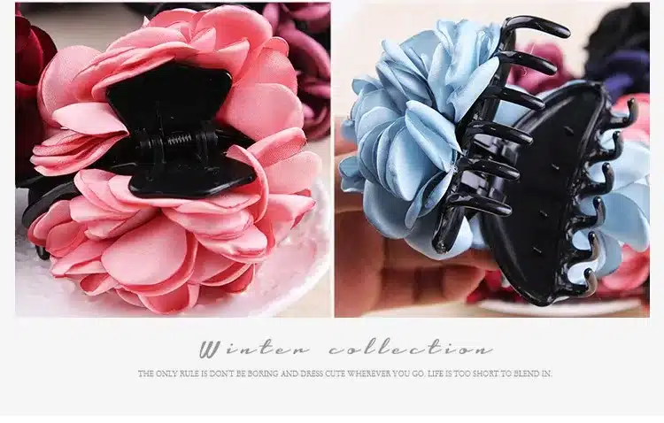 Fashion Korean High Quality Girls Elegance Hair Clips Big Cloth Flowers Plastic Hair Claws Headbands For Women Hair Accessories 23