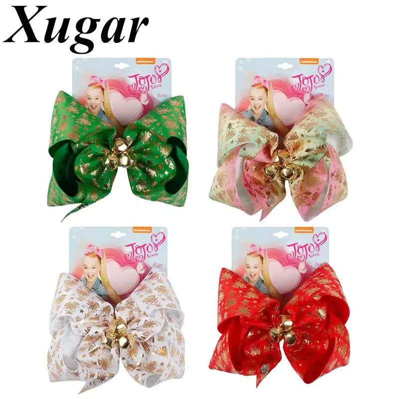 7 Inch Christmas Hair Bows Santa Twinkle Bells Dog Bows Printed Pompom jojo Bows Girls Happy New Year Party Hair Accessories 12