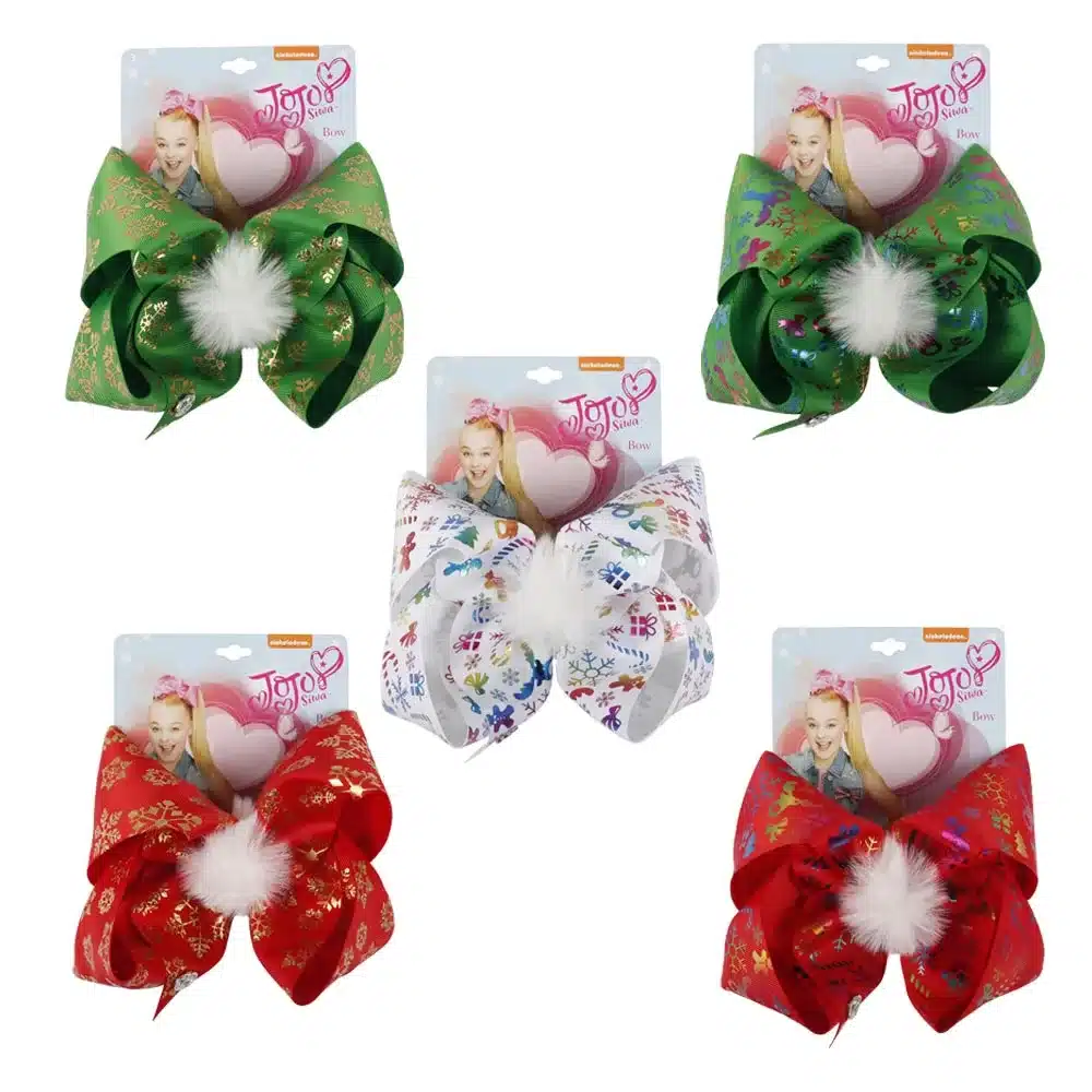7 Inch Christmas Hair Bows Santa Twinkle Bells Dog Bows Printed Pompom jojo Bows Girls Happy New Year Party Hair Accessories 20