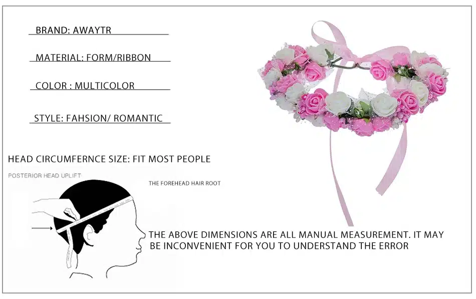 Women Bezel Flowers on Head AWAYTR Girls Flower Crown Wreath Wedding Bridal Hair Accessories Double Foam Rose Floral Headband 13