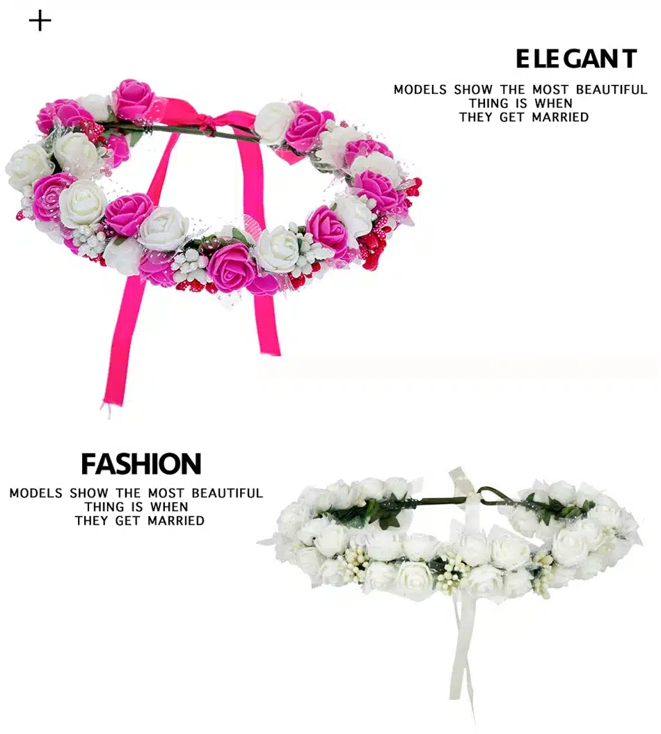 Women Bezel Flowers on Head AWAYTR Girls Flower Crown Wreath Wedding Bridal Hair Accessories Double Foam Rose Floral Headband 15