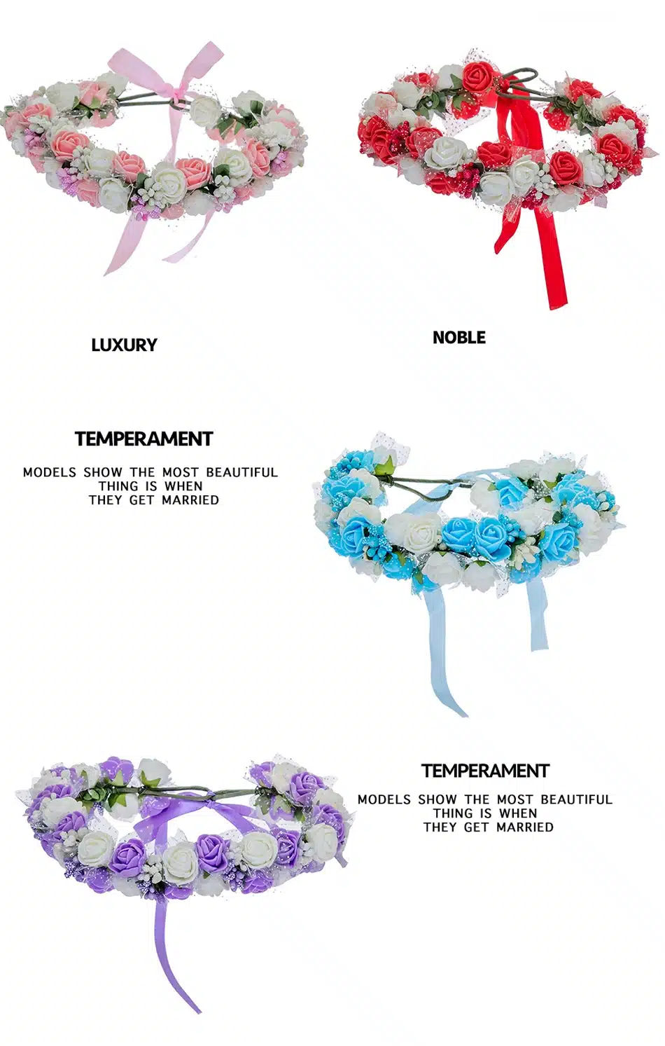Women Bezel Flowers on Head AWAYTR Girls Flower Crown Wreath Wedding Bridal Hair Accessories Double Foam Rose Floral Headband 16