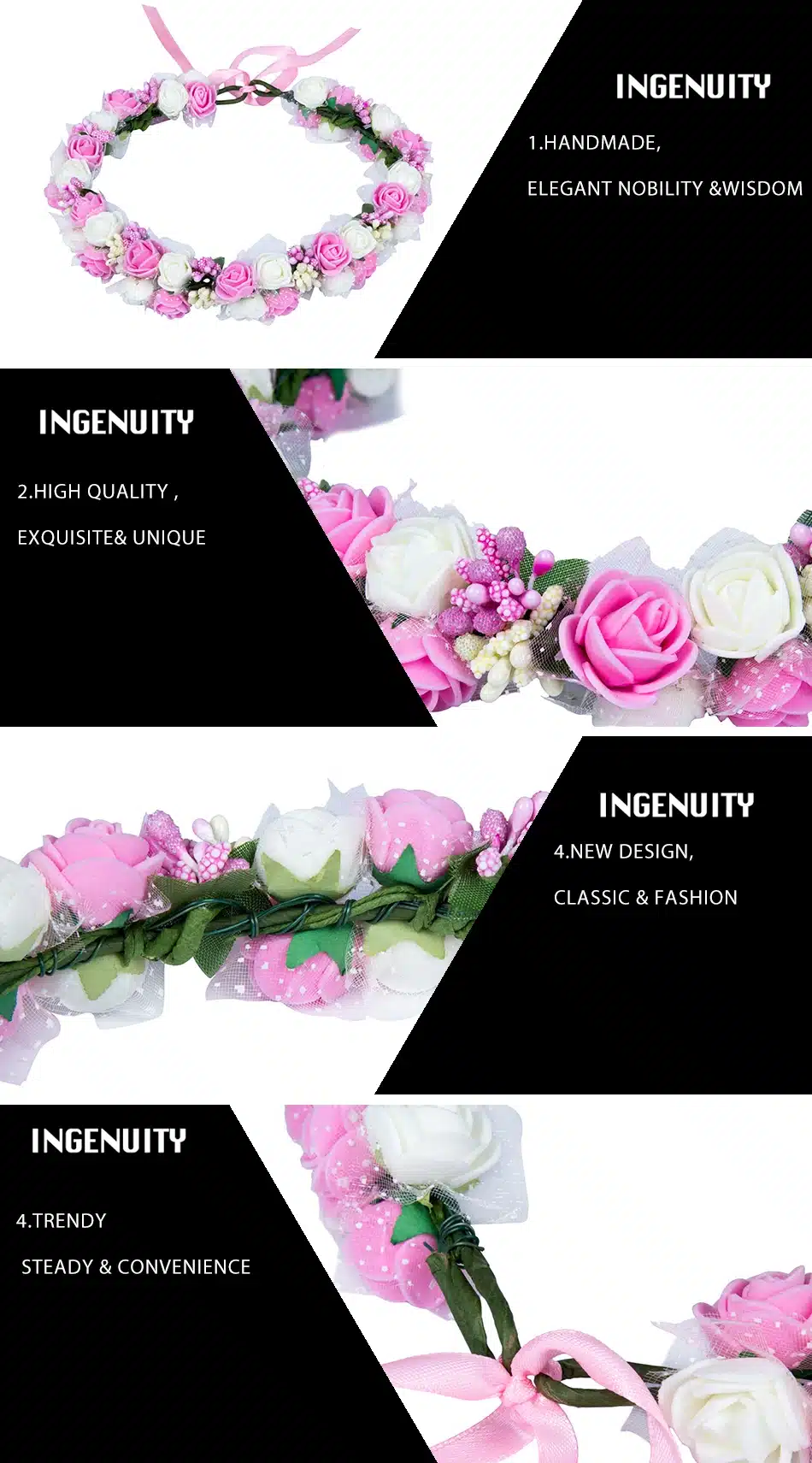 Women Bezel Flowers on Head AWAYTR Girls Flower Crown Wreath Wedding Bridal Hair Accessories Double Foam Rose Floral Headband 18