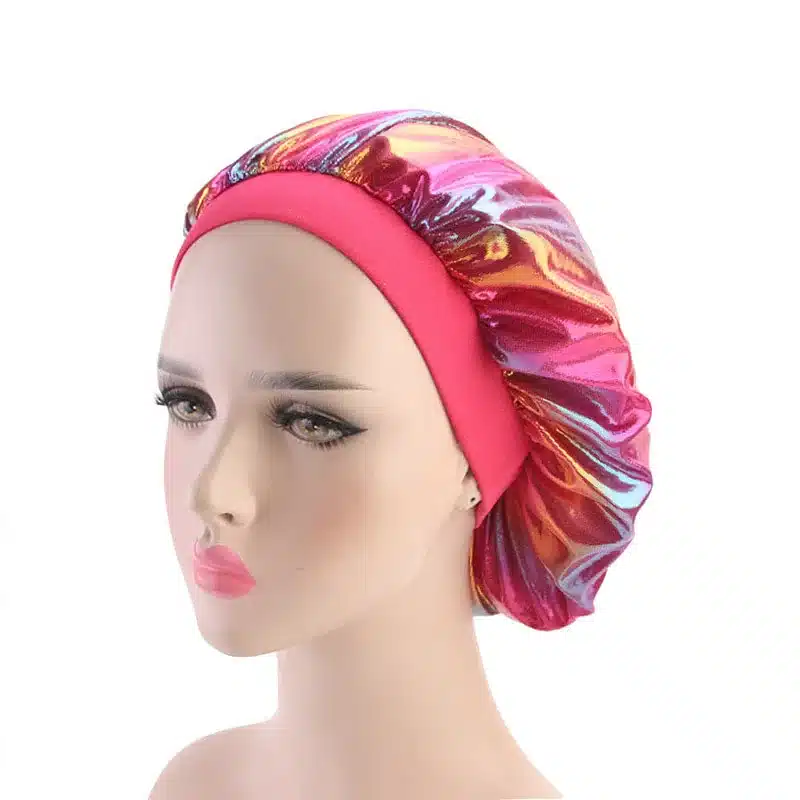 Colorful Women Laser Silky DU-RAG Hair Cover Accessories Wave Caps Rags Wide Band Bonnet Salon Hat Turban Durag doo rag Headwrap 26