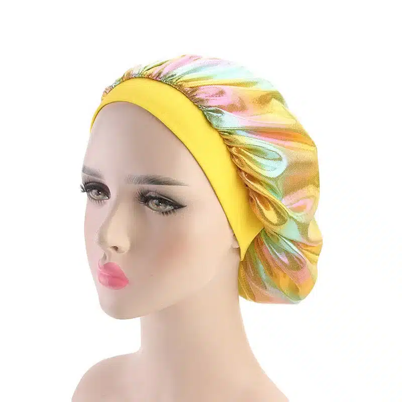 Colorful Women Laser Silky DU-RAG Hair Cover Accessories Wave Caps Rags Wide Band Bonnet Salon Hat Turban Durag doo rag Headwrap 27