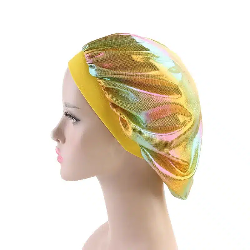 Colorful Women Laser Silky DU-RAG Hair Cover Accessories Wave Caps Rags Wide Band Bonnet Salon Hat Turban Durag doo rag Headwrap 28
