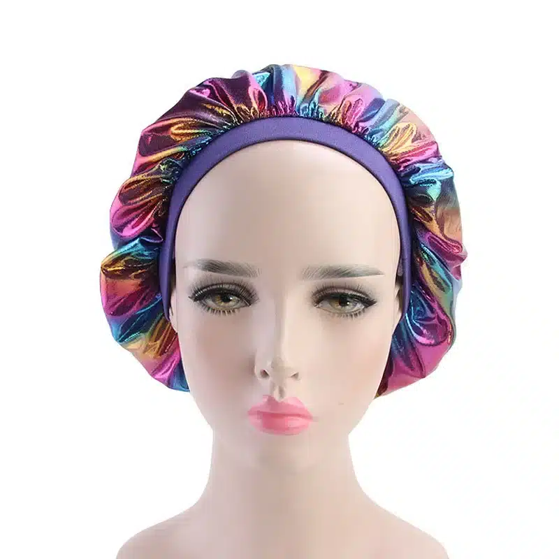 Colorful Women Laser Silky DU-RAG Hair Cover Accessories Wave Caps Rags Wide Band Bonnet Salon Hat Turban Durag doo rag Headwrap 31