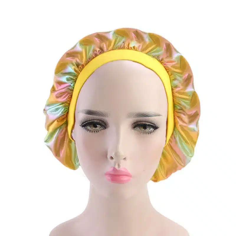 Colorful Women Laser Silky DU-RAG Hair Cover Accessories Wave Caps Rags Wide Band Bonnet Salon Hat Turban Durag doo rag Headwrap 32