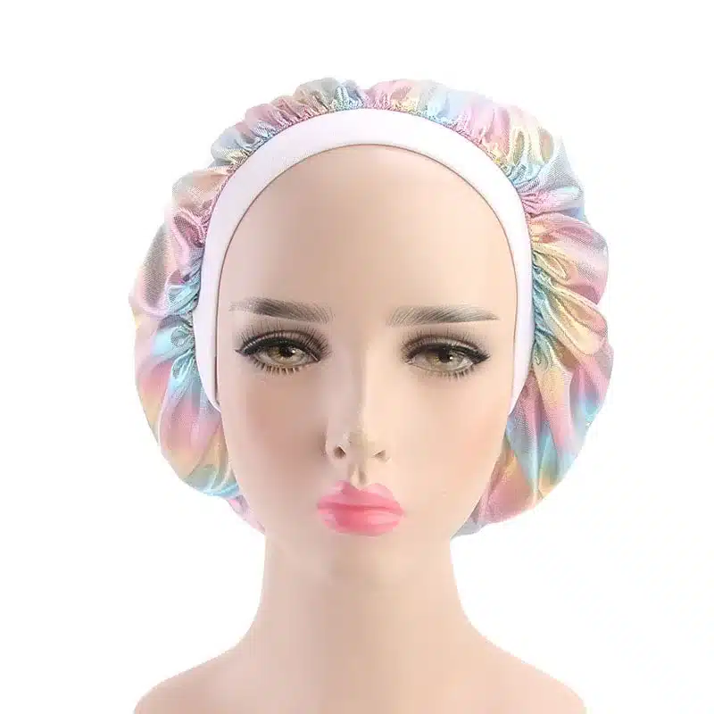 Colorful Women Laser Silky DU-RAG Hair Cover Accessories Wave Caps Rags Wide Band Bonnet Salon Hat Turban Durag doo rag Headwrap 33