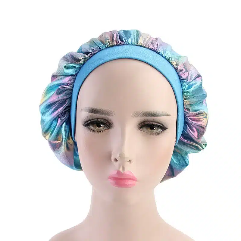 Colorful Women Laser Silky DU-RAG Hair Cover Accessories Wave Caps Rags Wide Band Bonnet Salon Hat Turban Durag doo rag Headwrap 35
