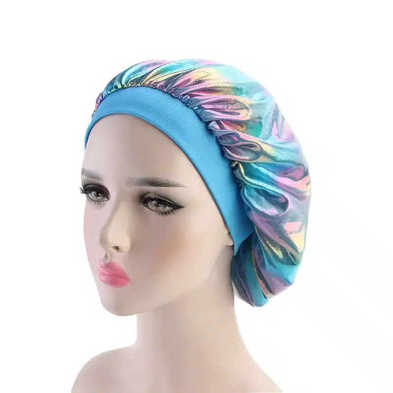 Colorful Women Laser Silky DU-RAG Hair Cover Accessories Wave Caps Rags Wide Band Bonnet Salon Hat Turban Durag doo rag Headwrap 36