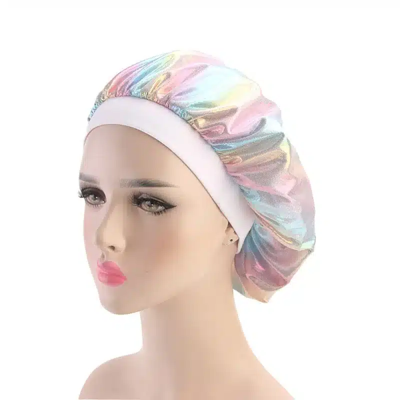 Colorful Women Laser Silky DU-RAG Hair Cover Accessories Wave Caps Rags Wide Band Bonnet Salon Hat Turban Durag doo rag Headwrap 37
