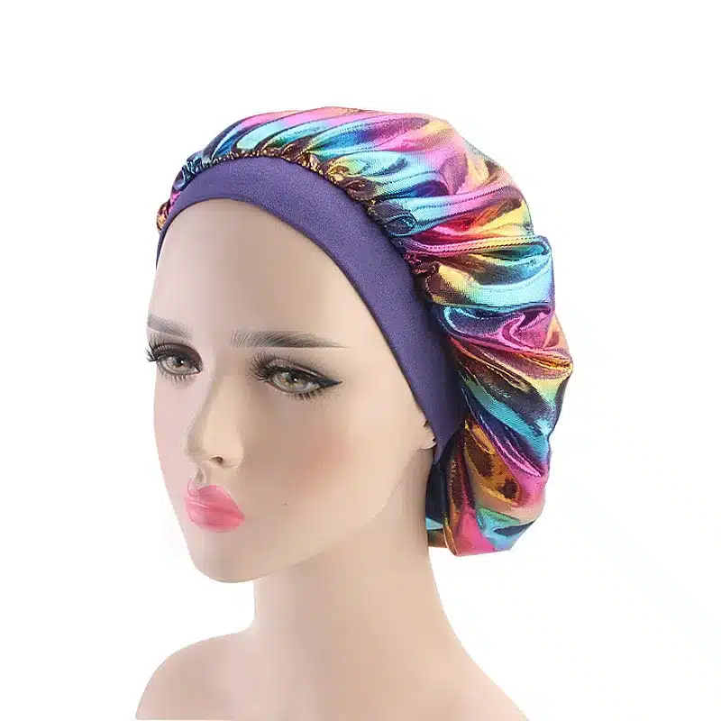 Colorful Women Laser Silky DU-RAG Hair Cover Accessories Wave Caps Rags Wide Band Bonnet Salon Hat Turban Durag doo rag Headwrap 38