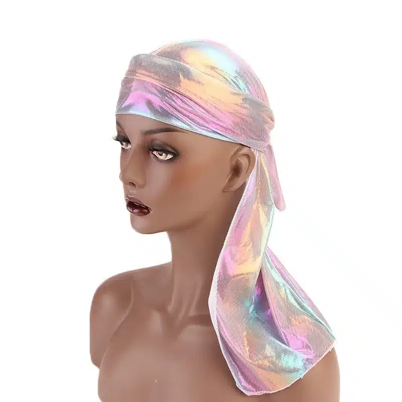 Colorful Women Laser Silky DU-RAG Hair Cover Accessories Wave Caps Rags Wide Band Bonnet Salon Hat Turban Durag doo rag Headwrap 48